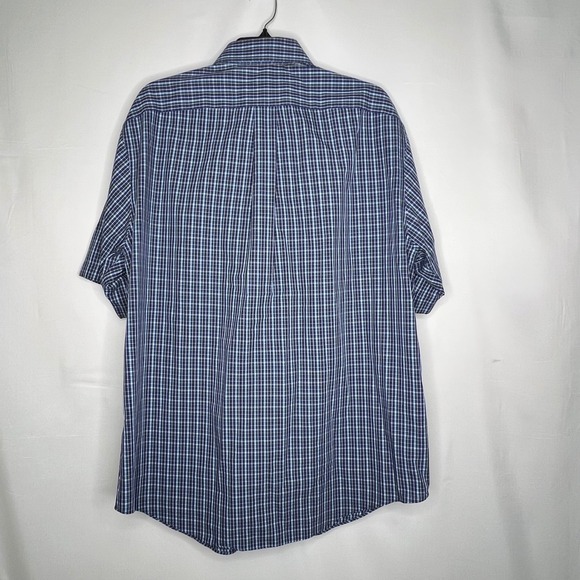 Roundtree & Yorke Blue Plaid Mens Short Sleeve Shirt L Button Down Collar - Picture 3 of 5